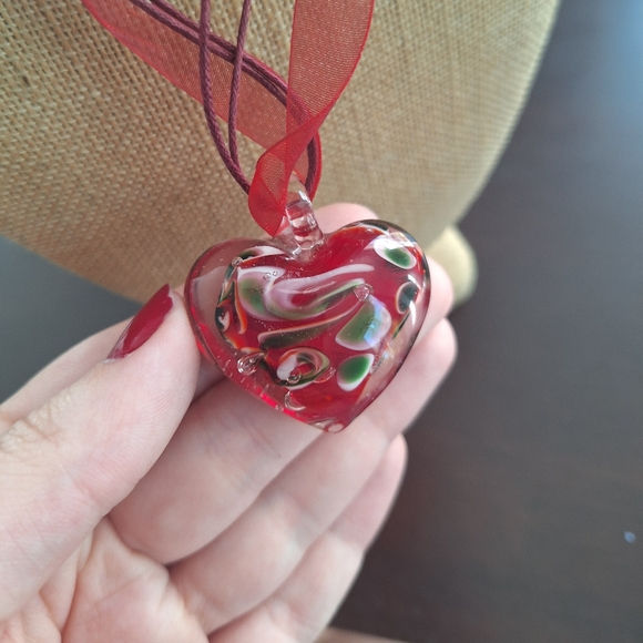 Red Murano Glass Heart Necklace - Picture 4 of 5